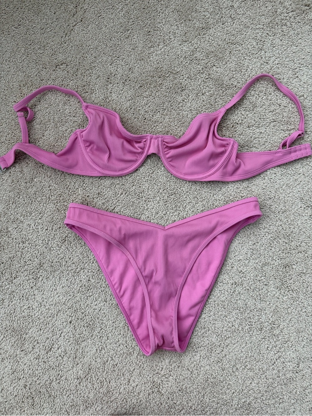 Gilly Hicks Ribbed Pink Underwire Bikini Set